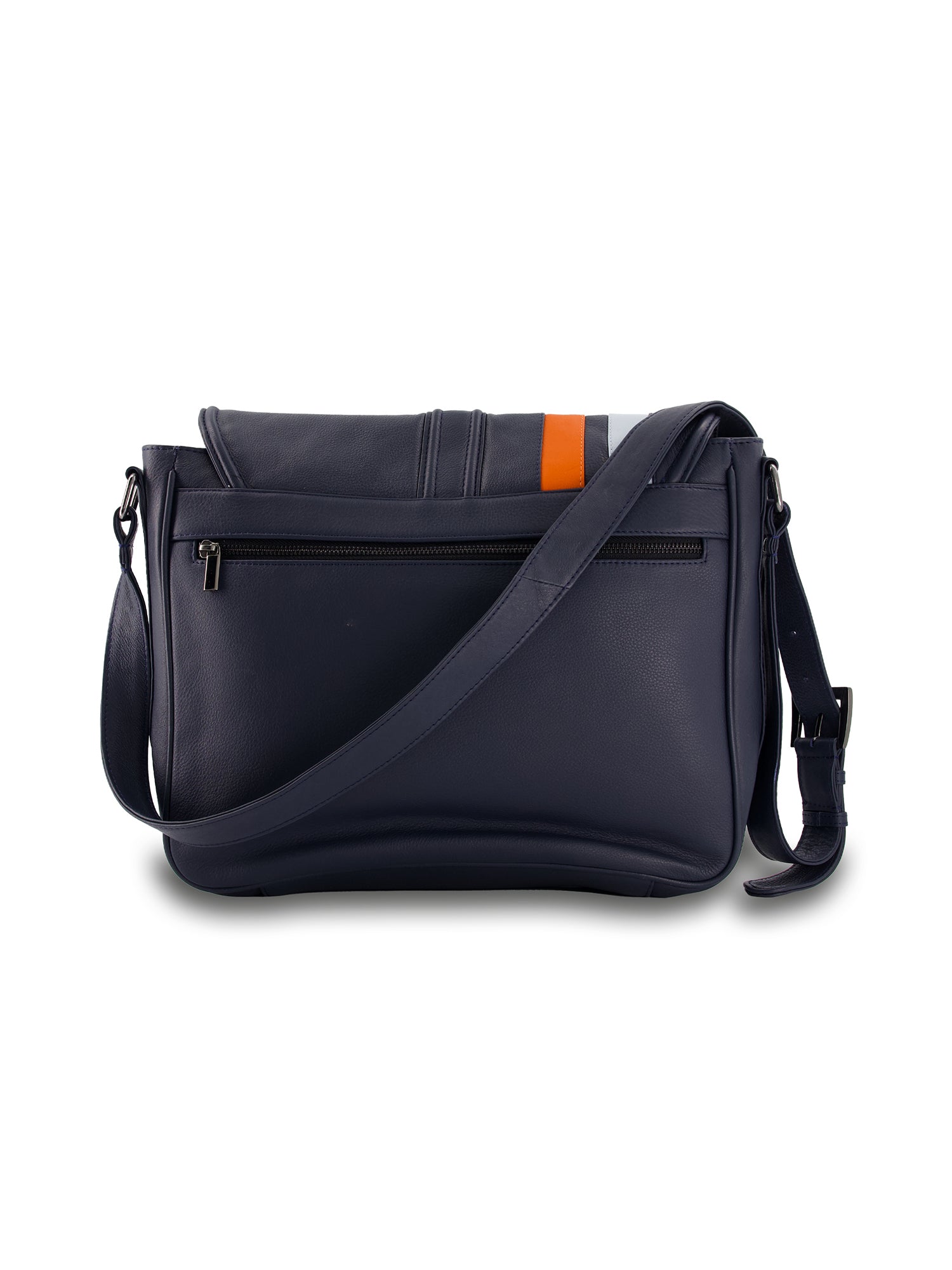 SILVERSTONE LEATHER MESSENGER BAG - NAVY