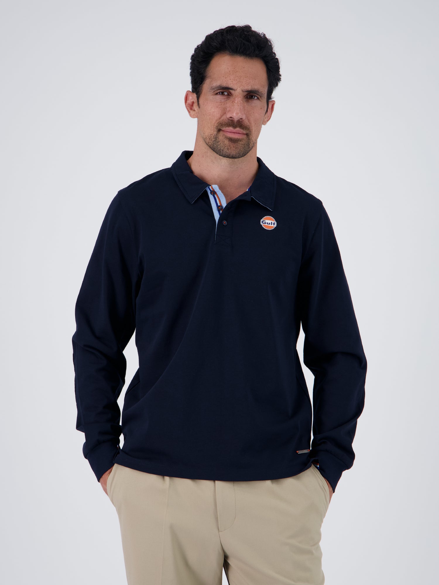 LONG-SLEEVED PREMIUM POLO SHIRT - navy blue