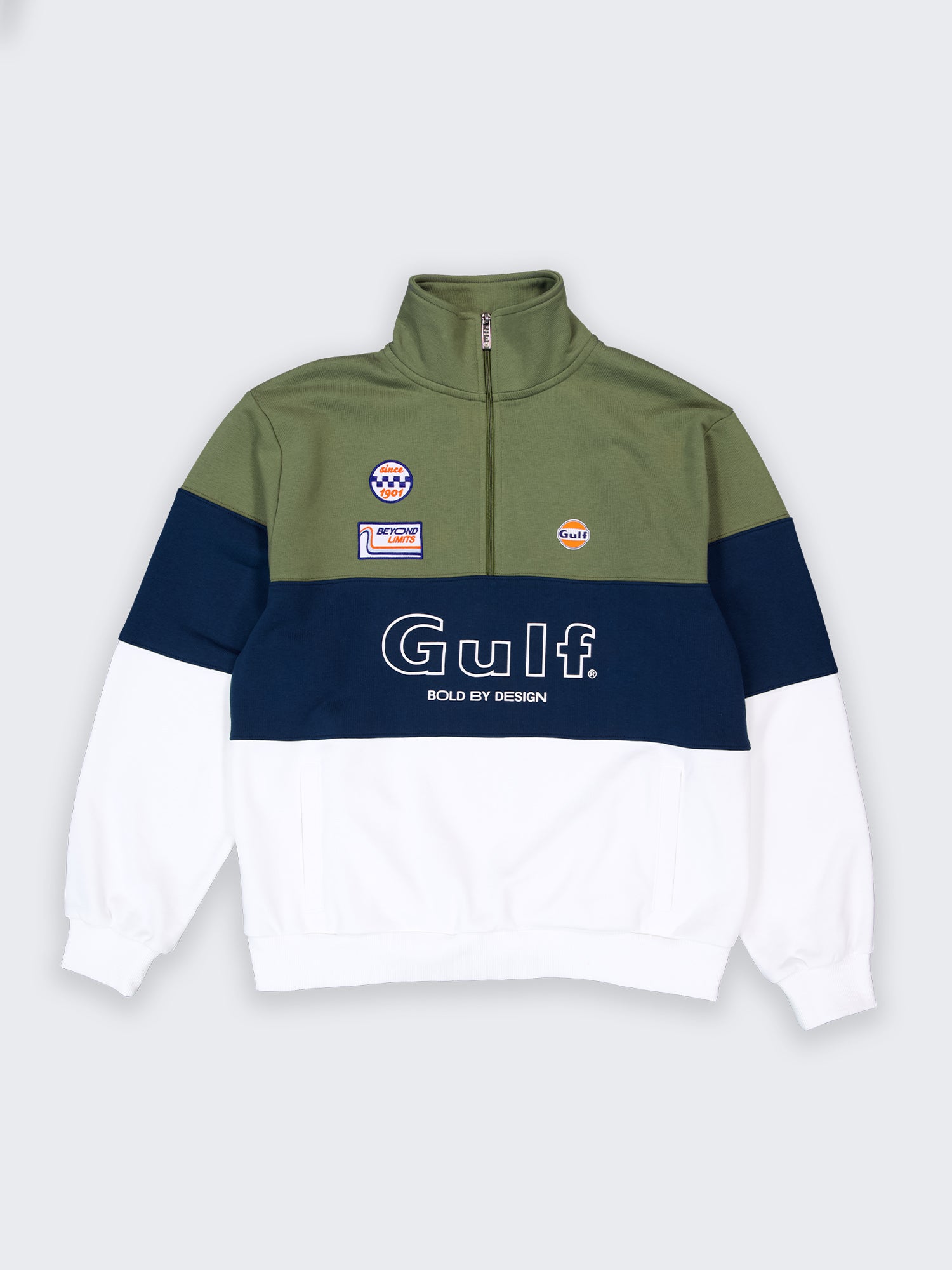 BOLD SPECIAL HALF-ZIP SWEATSHIRT - ecru navy olive