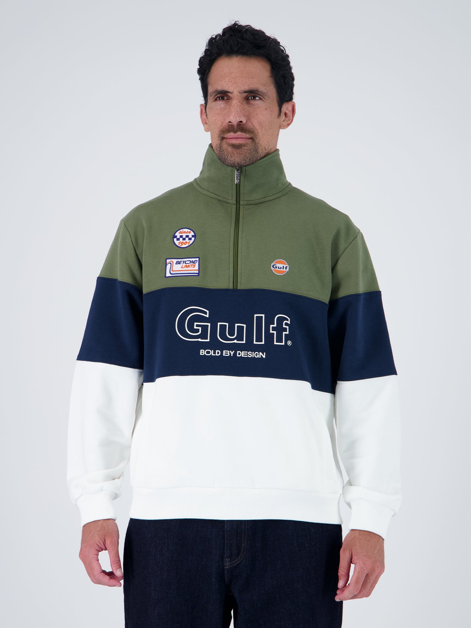 BOLD SPECIAL HALF-ZIP SWEATSHIRT - ecru navy olive