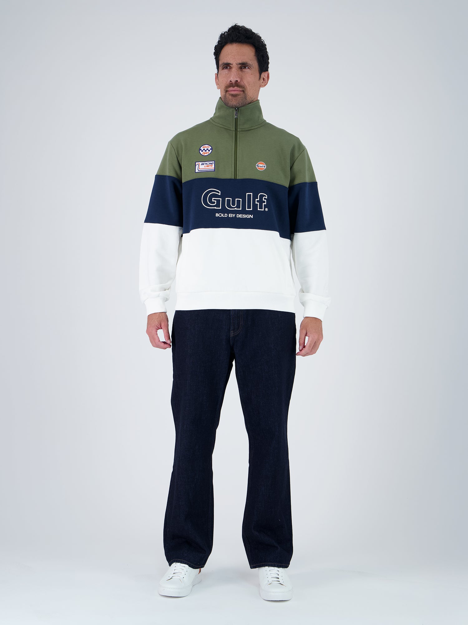 BOLD SPECIAL HALF-ZIP SWEATSHIRT - ecru navy olive