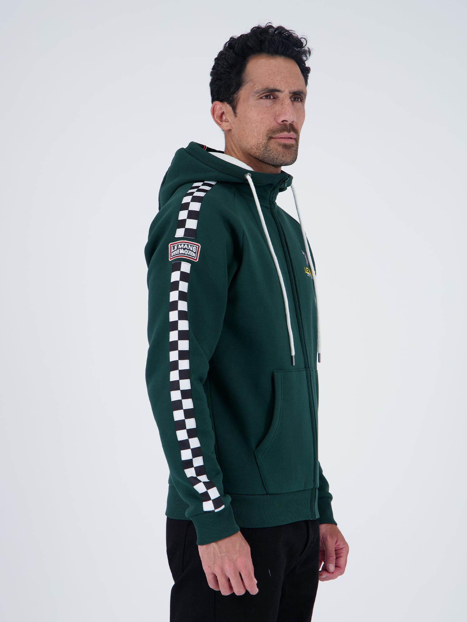 CHECKER PULL ZIP HODDIE - FOREST GREEN
