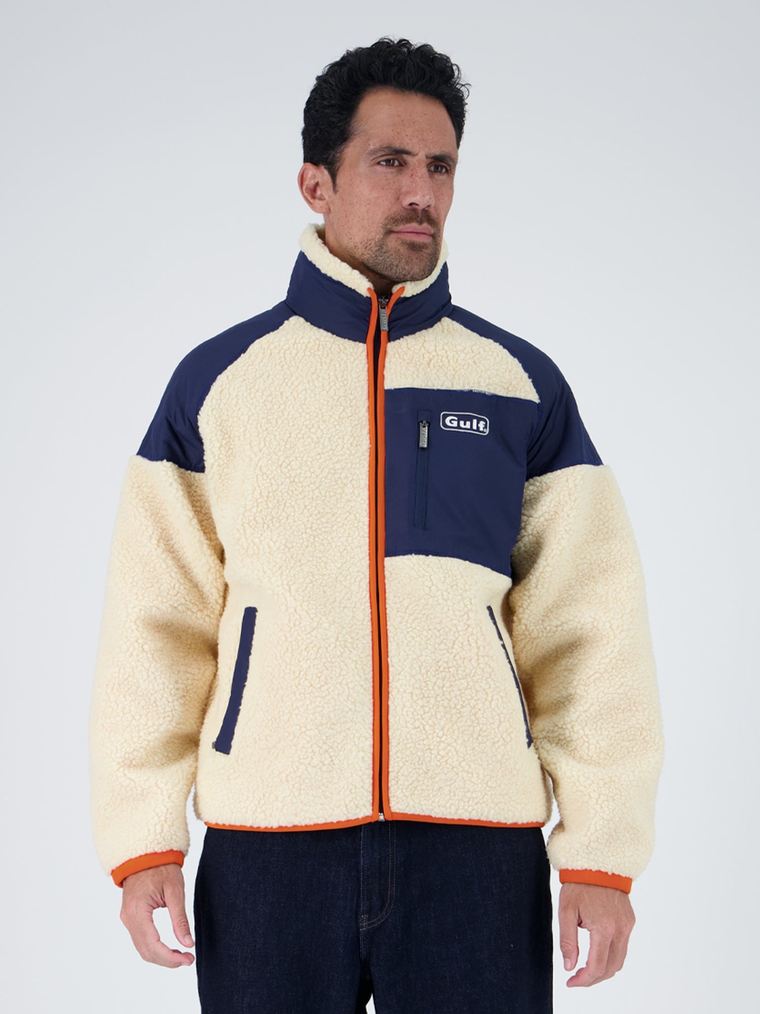 VESTE SHERPA - ECRU/NAVY