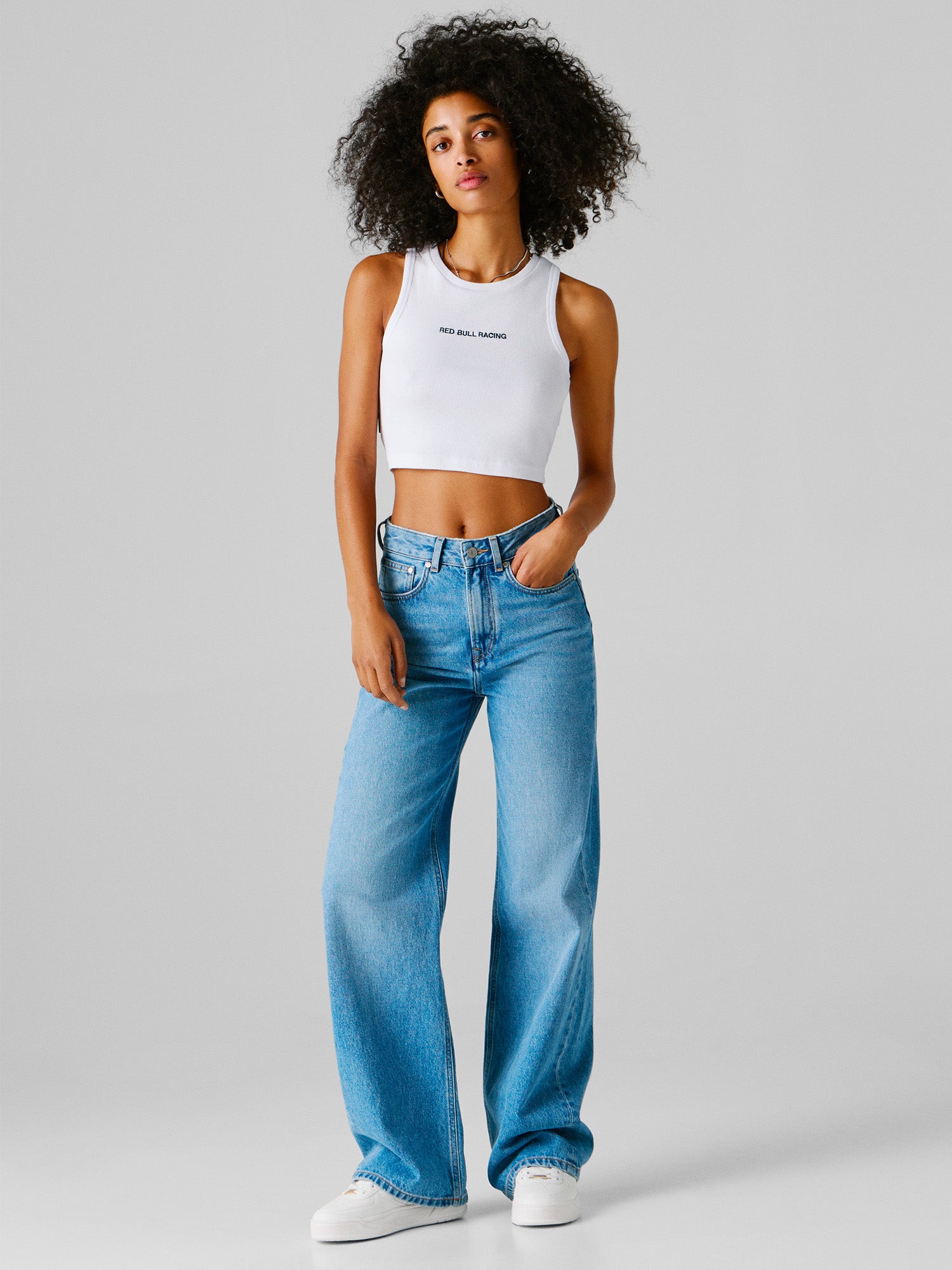 WOMAN DEBARDEUR CROP LOGO - BLANC