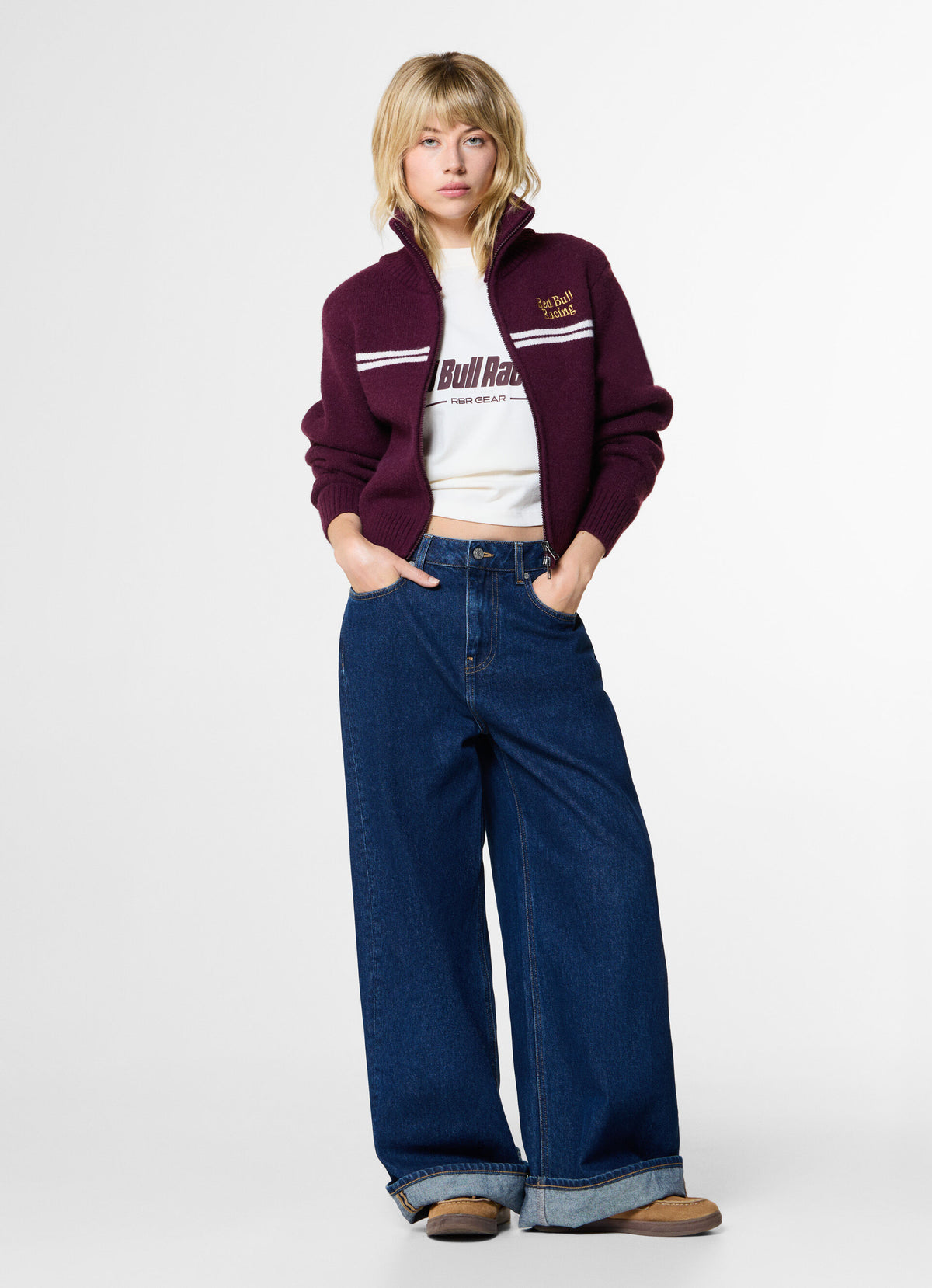 CARDIGAN ZIPPE FEMME - burgundy red