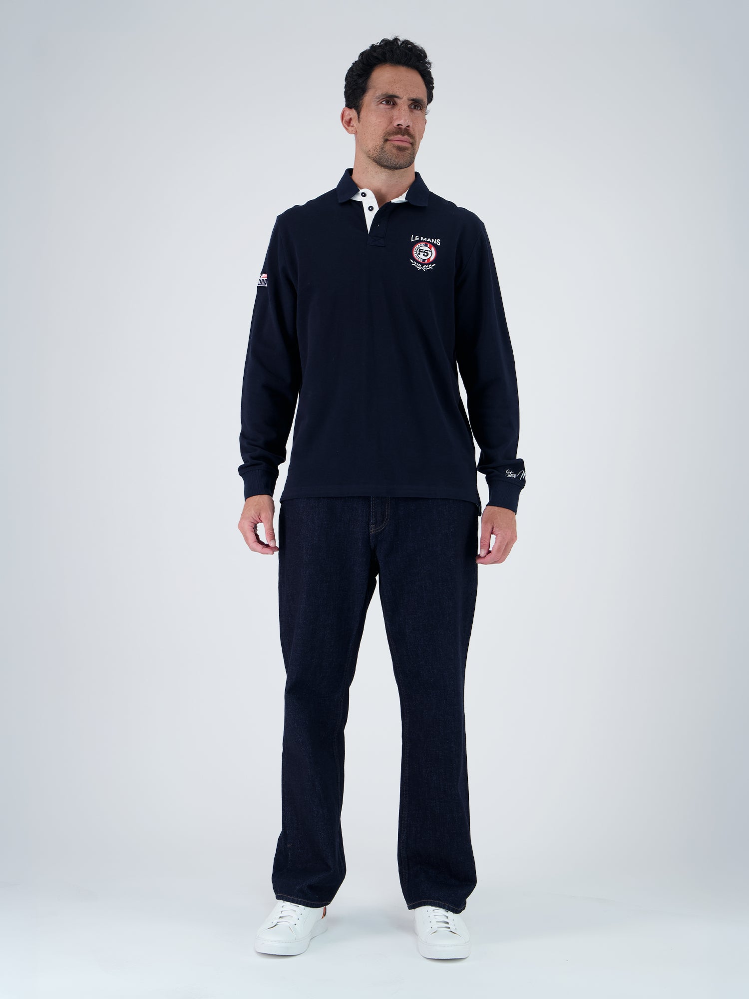 SIGNATURE LONG-SLEEVED POLO SHIRT - navy