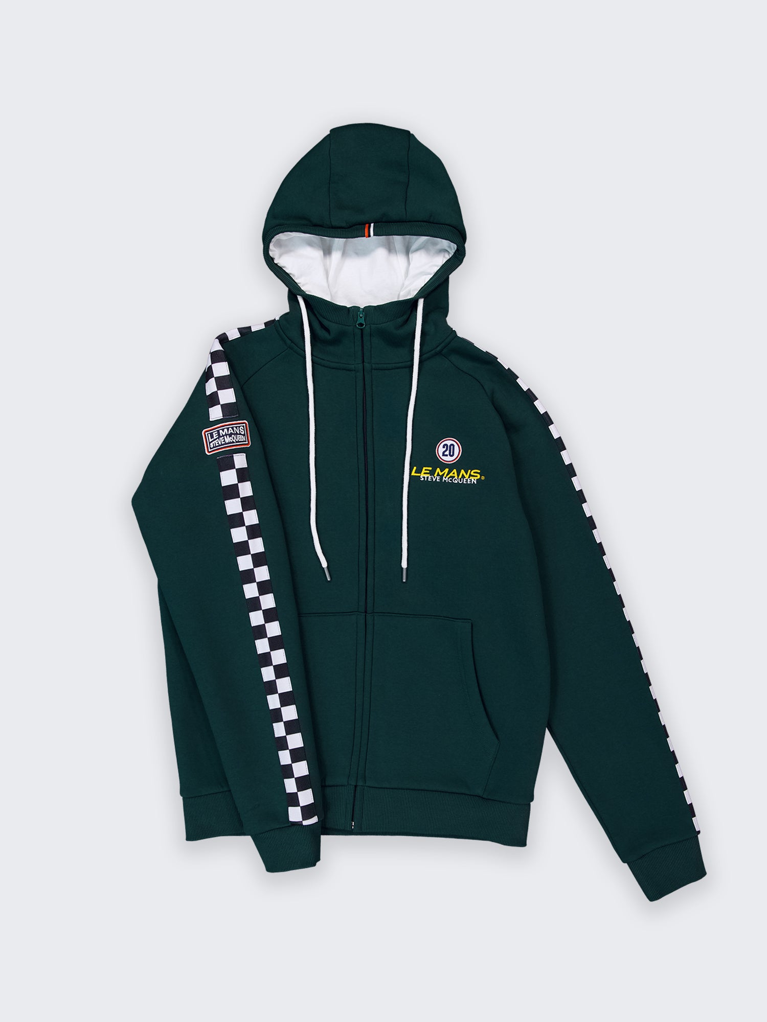 CHECKER PULL ZIP HODDIE - FOREST GREEN