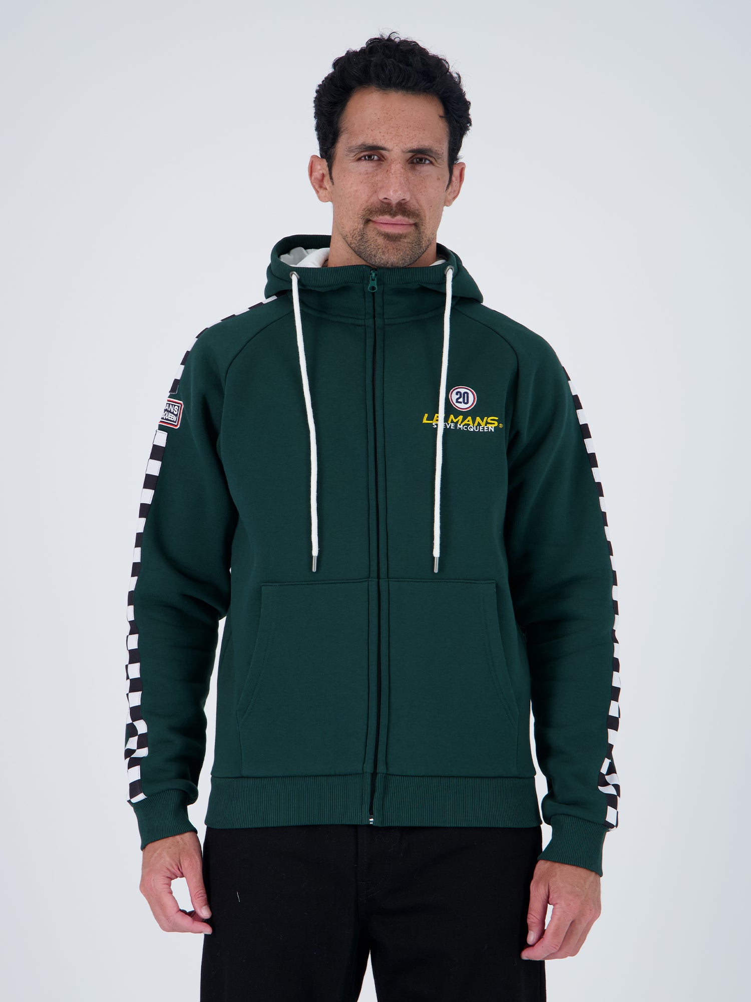 CHECKER PULL ZIP HODDIE - FOREST GREEN