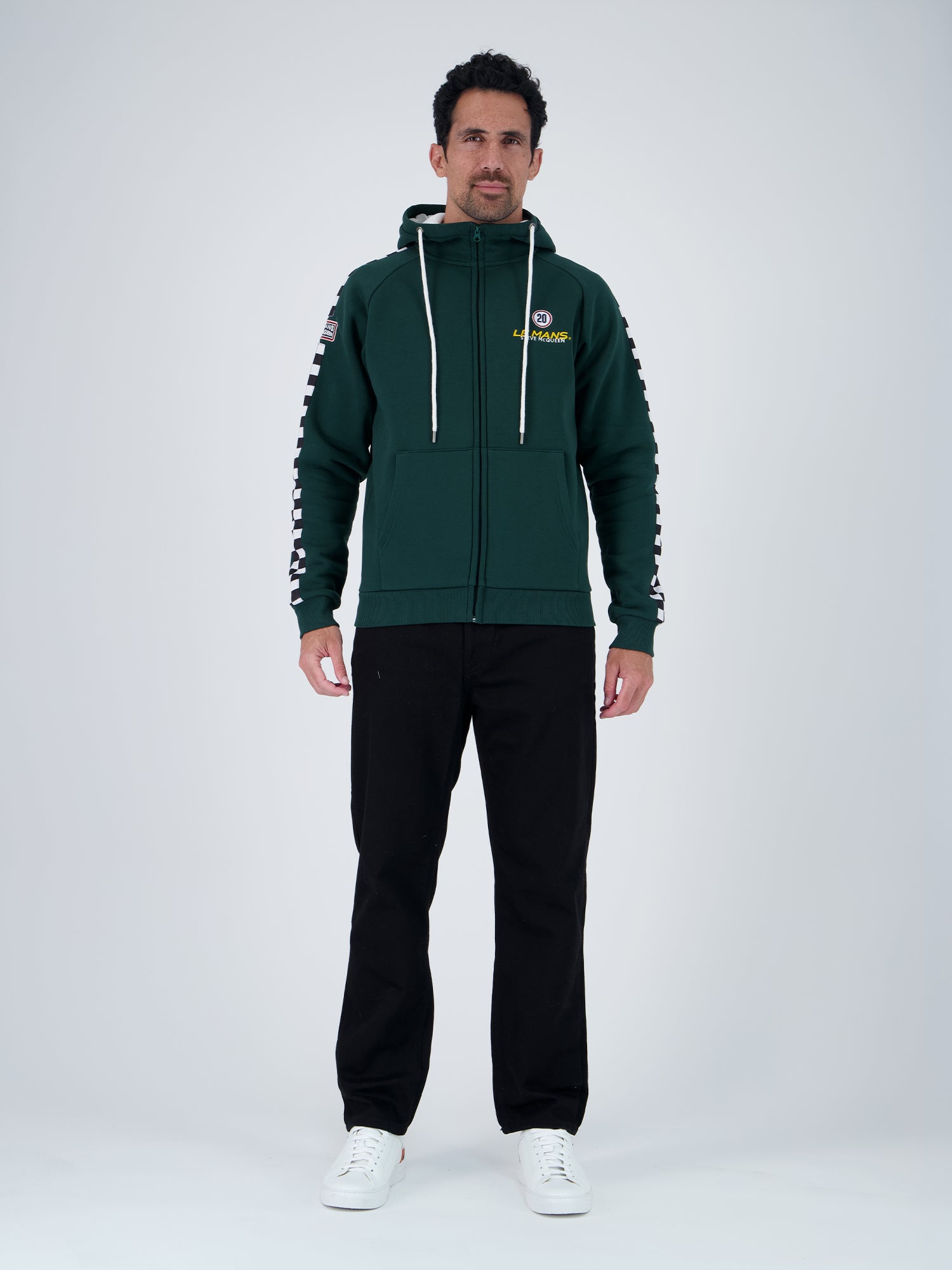 CHECKER PULL ZIP HODDIE - FOREST GREEN