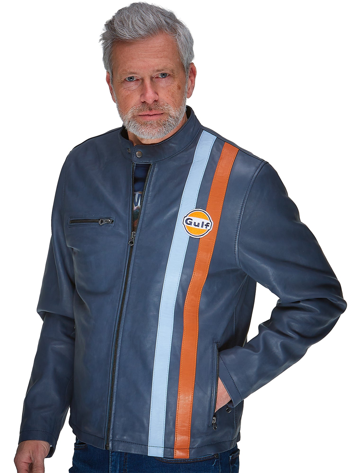 VESTE CUIR ROADMASTER - NAVY